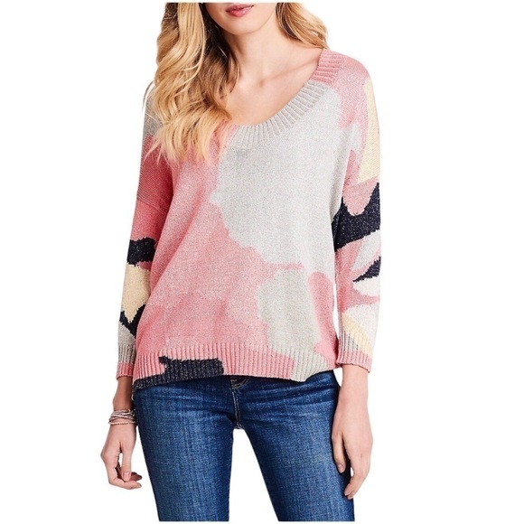 NIC+ZOE Sweaters - NIC+ZOE SWEATER PINK PATCHWORK SWEATER